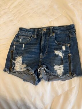 American Eagle Outfitters Dark Blue Distressed Denim Shorts
